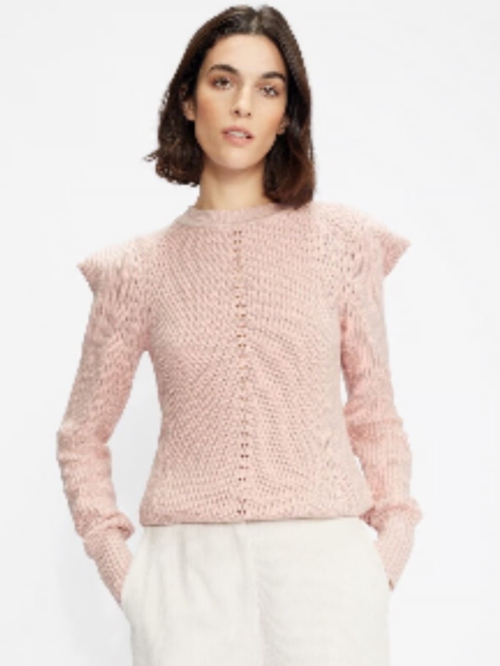 Ted Baker London Sunniie Puff Shoulder Pale Pink Chunky Crewneck Sweater